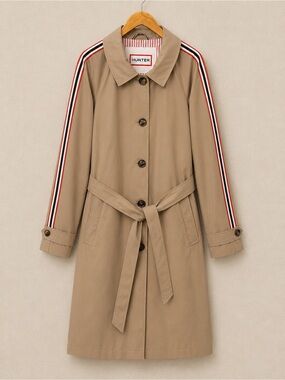Hunter Sophia British Tan Stripe Sleeve Belted Trench Coat 2X NWT Waterproof